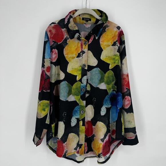 Damee Inc top blouse shirt large L colorful button up lightweight business - Picture 1 of 6